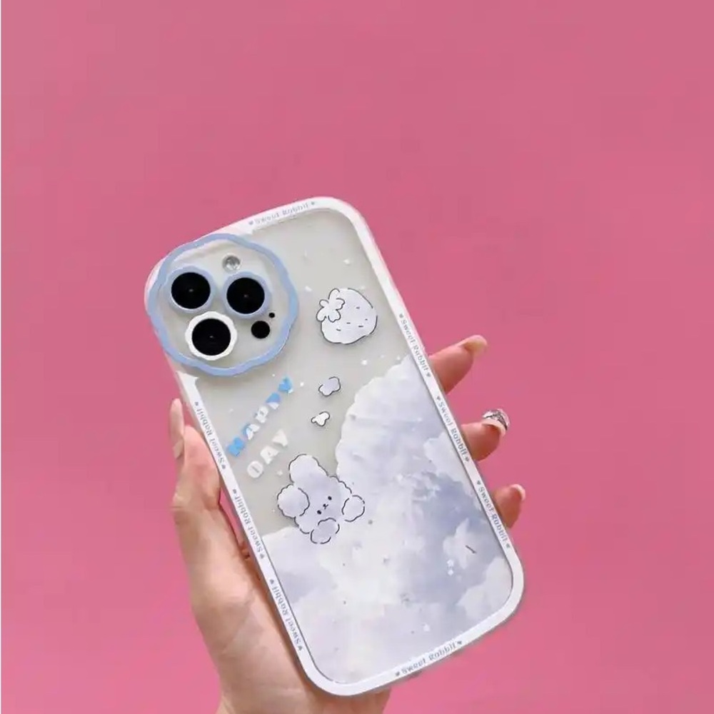 Cute Cloud & Bear Pink iPhone Case - White/Pink Protective Cover